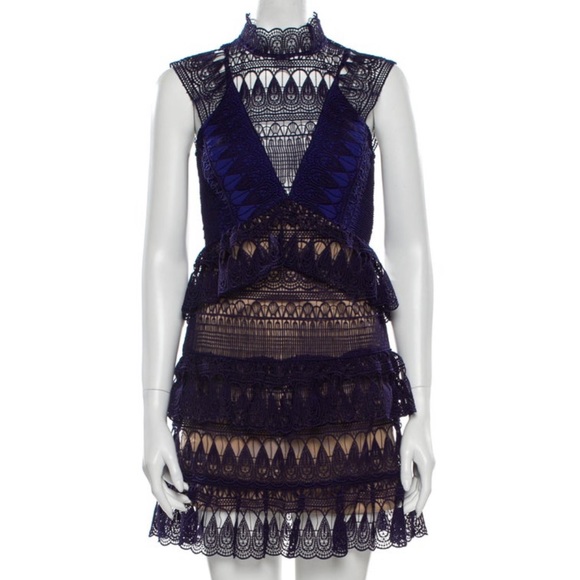 Self-Portrait Teardrop Guipure Lace Dress Blue 2 - Picture 3 of 10